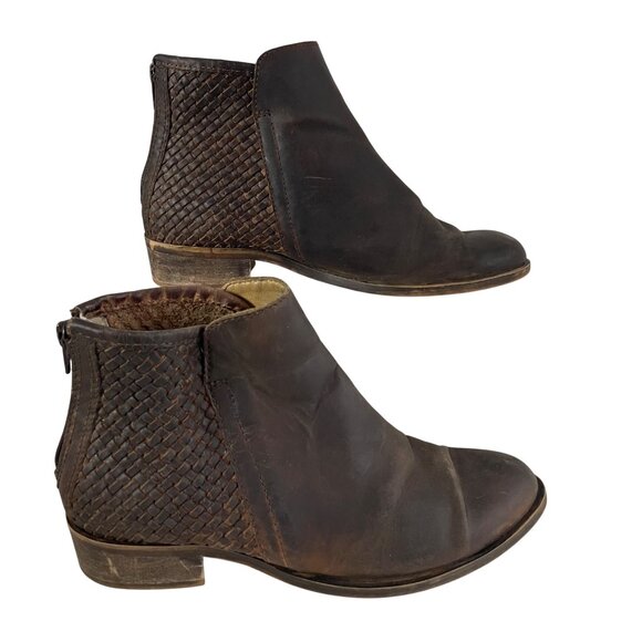 Invito Dark Brown Leather Ankle Boots Booties EU Size 37 Back Zip Basket Weave - Picture 1 of 8